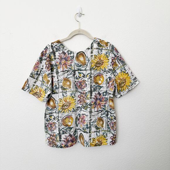 [Vintage] Shenanigans Sz Large L Floral Fruit Print Round Neck Short Sleeve Top - Picture 2 of 9